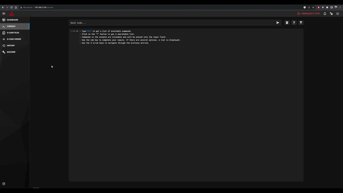 Mainsail web interface running on the BigTreeTech PAD 7 in a browser